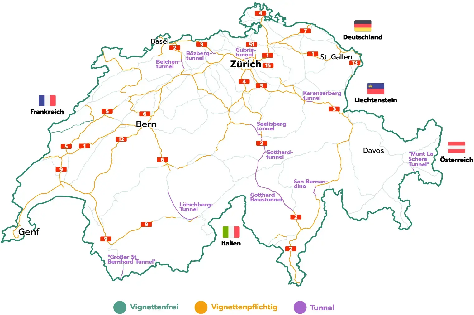 De routekaart in Zwitserland